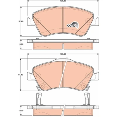 Billede af TRW COTEC GDB3481 Bremseklodser med akustisk advarsel for slid TOYOTA: Auris Hatchback, Corolla X Sedan