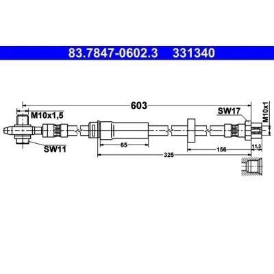 Billede af ATE 83.7847 0602.3 Bremseslange 603 M10x1 VOLKSWAGEN: Passat B6 Variant, B7 Sedan