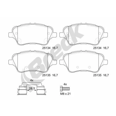 Billede af BRECK 25134 00 701 Bremseklodser med bremsecaliperskruer tilbehør FORD: FIESTA 6, 6 Van, B Max