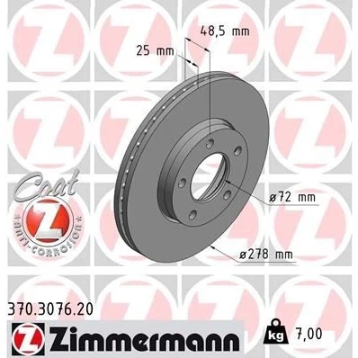 Billede af ZIMMERMANN COAT Z 370.3076.20 Bremseskiver 278 25 5/5 5 114 indvendigt ventileret coatet højkarboniseret MAZDA: 5, 3 Hatchback, Sedan