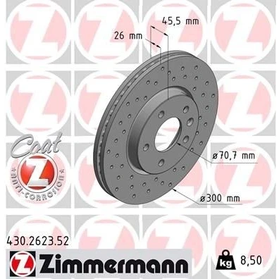 Billede af ZIMMERMANN SPORT COAT Z 430.2623.52 Bremseskiver 300 26 6/5 5 115 indvendigt ventileret, hullet coatet højkarboniseret OPEL: Astra J Hatchback