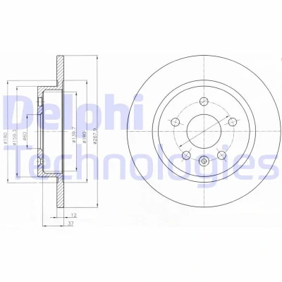 Billede af DELPHI BG4199C Bremseskiver 268 12 5 fuldstændigt coatet ubehandlet uden hjullejer, ABS sensorring OPEL: Astra J Sports Tourer, Hatchback