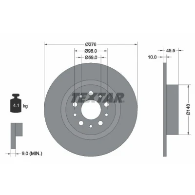 Billede af TEXTAR PRO 92114703 Bremseskiver 276 10 05/10 98 fuldstændigt coatet uden hjulbolte, hjulnav ALFA ROMEO: 156 Sportwagon, GT, Sedan