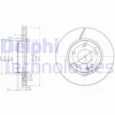 Billede af DELPHI BG3845C Bremseskiver 276 22 5 ventileret coatet ubehandlet uden hjullejer, ABS sensorring MERCEDES BENZ: B klasse, A klasse