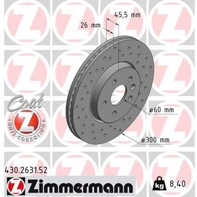 Billede af ZIMMERMANN SPORT COAT Z 430.2631.52 Bremseskiver 300 26 6/5 5 105 indvendigt ventileret, hullet coatet højkarboniseret OPEL: Mokka / X