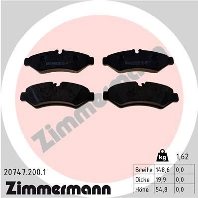 Billede af ZIMMERMANN 20747.200.1 Bremseklodser Forberedt til slidindikator Billede svarer leveringsomfang MERCEDES BENZ: Sprinter 3.5 t Ladvogn / Chassis