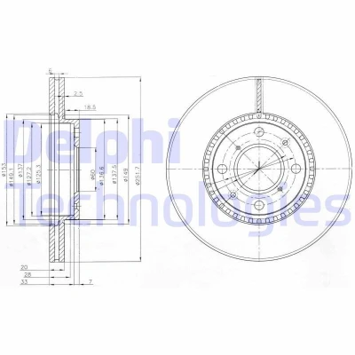 Billede af DELPHI BG4049C Bremseskiver 252 20 4 ventileret coatet ubehandlet uden hjullejer, ABS sensorring SUZUKI: Splash, SWIFT 3, OPEL: Agila B