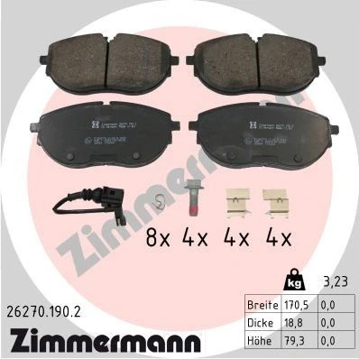 Billede af ZIMMERMANN 26270.190.2 Bremseklodser Inkl. slidadvarselskontakt med skruer Billede svarer til leveringsomfang, fjeder, glideplade