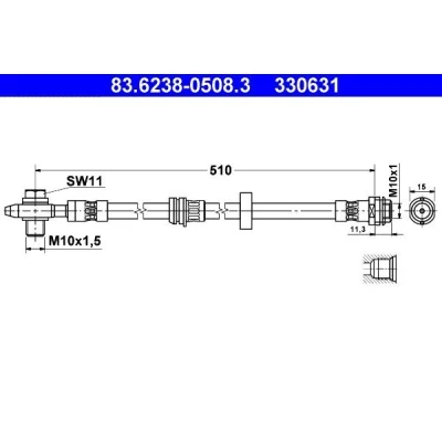 Billede af ATE 83.6238 0508.3 Bremseslange 505 M10x1 AUDI: A2