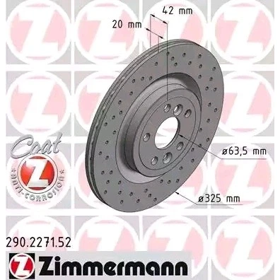 Billede af ZIMMERMANN SPORT COAT Z 290.2271.52 Bremseskiver 325 20 7/5 5 108 indvendigt ventileret, hullet coatet JAGUAR: XF Sedan, I Pace, F Pace