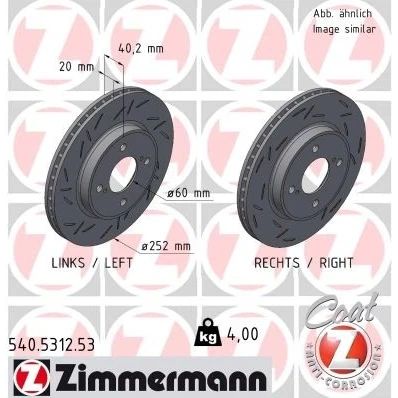 Billede af ZIMMERMANN 540.5312.53 Bremseskiver 252 20 6/4 4 100 indvendigt ventileret, opslidset coatet SUZUKI: Baleno II Hatchback, SWIFT 5