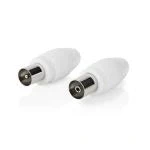 Billede af IEC (Coax) Stik Lige Han / Hun Nikkelplateret 75 Ohm Skru Kabeldiameter: 7.0 mm Metal PVC Hvid 2 stk. Box