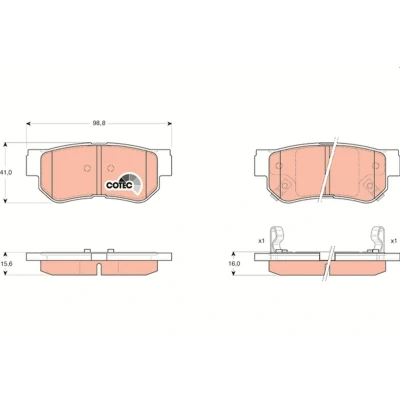 Billede af TRW COTEC GDB3284 Bremseklodser med akustisk advarsel for slid HYUNDAI: Getz, Sonata V, Matrix, KIA: Optima / K5, Magentis II, Sportage II