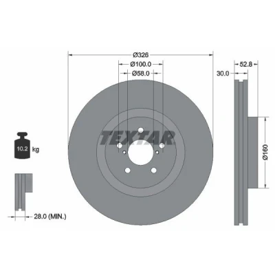 Billede af TEXTAR 92167900 Bremseskiver 326 30 05/07 100 indvendigt ventileret uden hjulbolte, hjulnav SUBARU: Impreza II Stationcar, Sedan