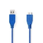 Billede af USB kabel 3.2 Gen 1 A han Micro B 5 Gbps Nikkelplateret 5.00 m Runde PVC Blå Plastikpose