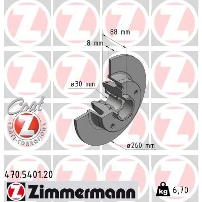 Billede af ZIMMERMANN Bremseskive RENAULT: MEGANE 3 Grandtour, Clio 4, SCENIC 260mm 8mm 5/5 5 hul 114mm fuldstændigt coatet 470.5401.20 432000010R,432002188R