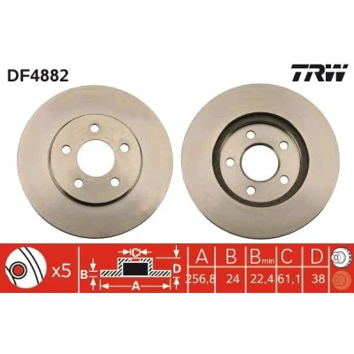 Billede af TRW DF4882 Bremseskiver 257 24 5 100 ventileret lakeret CHRYSLER: Voyager 4, / Grand 3