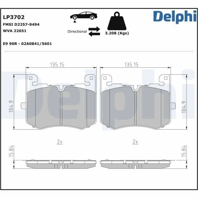 Billede af DELPHI LP3702 Bremseklodser Forberedt til slidindikator med anti knirke plade uden tilbehør LAND ROVER: Range Rover Velar, JAGUAR: F Pace