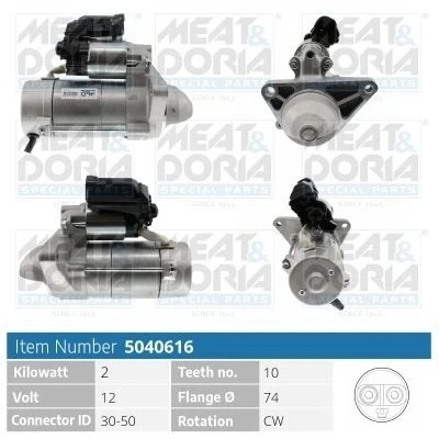 Billede af MEAT &amp; DORIA 5040616 Starter 12V 2kW 10 30 50 74mm TOYOTA: Yaris III Hatchback, II Auris Hatchback