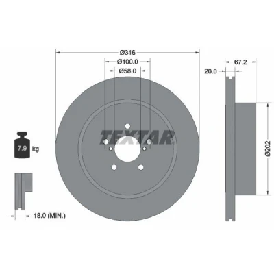 Billede af TEXTAR PRO 92173703 Bremseskiver 316 20 05/07 100 indvendigt ventileret coatet uden hjulbolte, hjulnav SUBARU: Impreza II Sedan