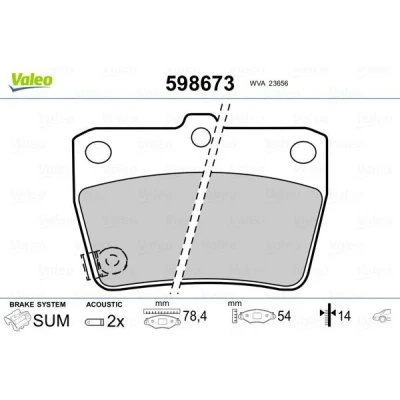 Billede af VALEO 598673 Bremseklodser bagaksel Inkl. slidadvarselskontakt uden anti knirke plade TOYOTA: RAV4 II SUV