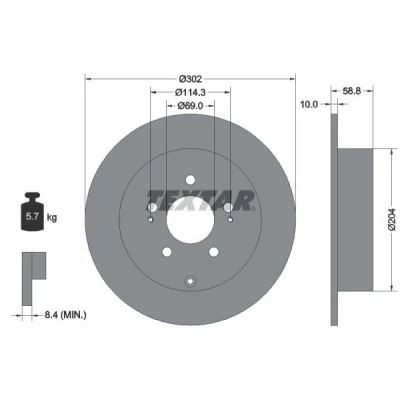 Billede af TEXTAR PRO 92148403 Bremseskiver 302 10 05/08 114,3 fuldstændigt coatet uden hjulbolte, hjulnav MITSUBISHI: Grandis