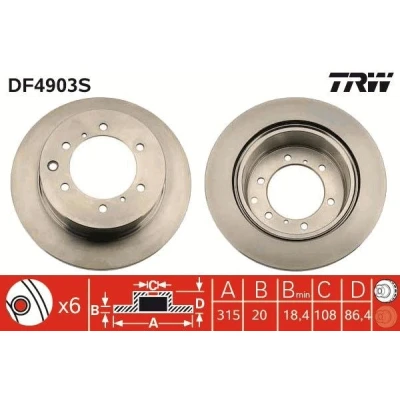Billede af TRW DF4903S Bremseskiver 315 20 6 125,0 ventileret lakeret HYUNDAI: Terracan