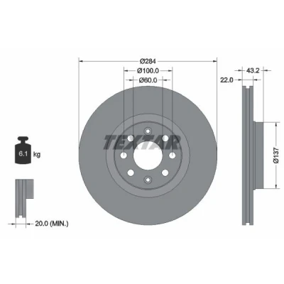 Billede af TEXTAR PRO 92145803 Bremseskiver 284 22 04/08 100 indvendigt ventileret coatet uden hjulbolte, hjulnav OPEL: Corsa D Hatchback, E Hatchback
