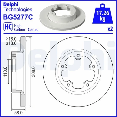 Billede af DELPHI Bremseskive FORD: Transit Mk7 Van 308mm 18mm 5 fuldstændigt BG5277C Bremseskiver, Skivebremser