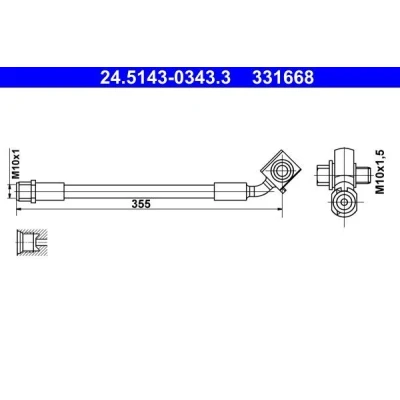 Billede af ATE 24.5143 0343.3 Bremseslange 355 M10x1 OPEL: Astra K Hatchback, Sports Tourer