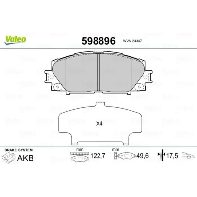 Billede af VALEO 598896 Bremseklodser foraksel med anti knirke plade TOYOTA: Yaris III Hatchback, II iQ