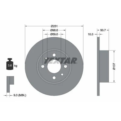 Billede af TEXTAR PRO 92034203 Bremseskiver 251 10 04/06 98 fuldstændigt coatet uden hjulbolte, hjulnav FIAT: BRAVO 2, Stilo Hatchback