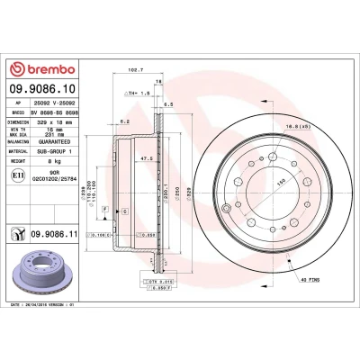 Billede af BREMBO COATED DISC LINE 09.9086.11 Bremseskiver 329 18 5 indvendigt ventileret coatet TOYOTA: Land Cruiser 100