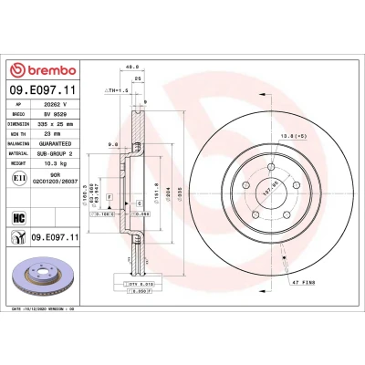 Billede af BREMBO 09.E097.11 Bremseskiver 335 25 5 indvendigt ventileret coatet højkarboniseret FORD: FOCUS 3 Turnier,