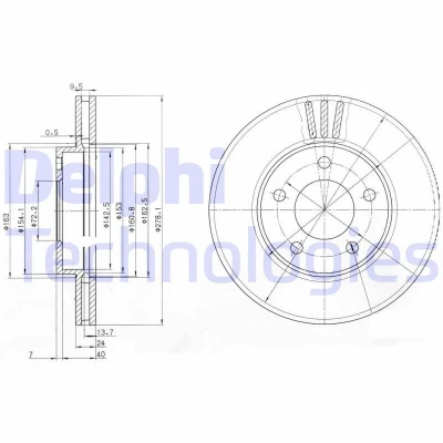 Billede af DELPHI BG3792 Bremseskiver 278 24 5 ventileret olieret ubehandlet uden hjullejer, ABS sensorring FORD: Maverick SUV