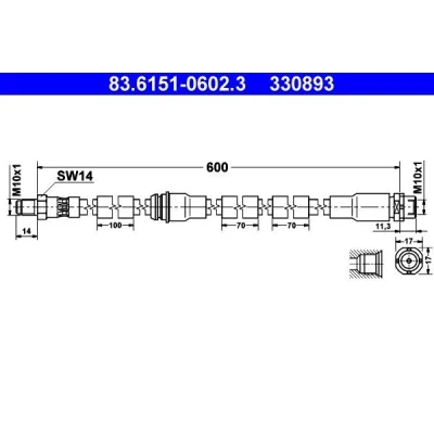 Billede af ATE 83.6151 0602.3 Bremseslange 600 M10x1 BMW: X5