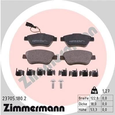 Billede af ZIMMERMANN 23705.180.2 Bremseklodser Inkl. slidadvarselskontakt med skruer Billede svarer til leveringsomfang, glideplade FIAT: 500 Hatchback