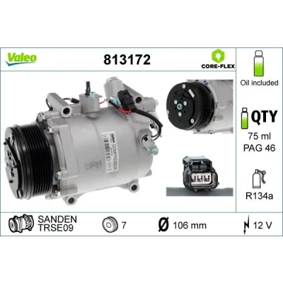 Billede af VALEO 813172 Kompressor TRSE09 12 PAG 46 R 134a med kompressorolie HONDA: CR V 3