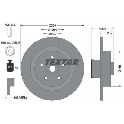 Billede af TEXTAR PRO 92252903 Bremseskiver 300 11 05/05 108 fuldstændigt coatet med integreret magnetisk sensorring, hjulleje RENAULT: CLIO 3, MEGANE 2