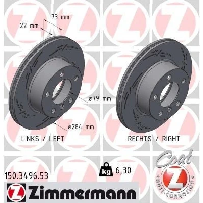 Billede af ZIMMERMANN 150.3496.53 Bremseskiver 284 22 6/5 5 120 indvendigt ventileret, opslidset coatet højkarboniseret BMW: 1 Hatchback, 2 Coupe