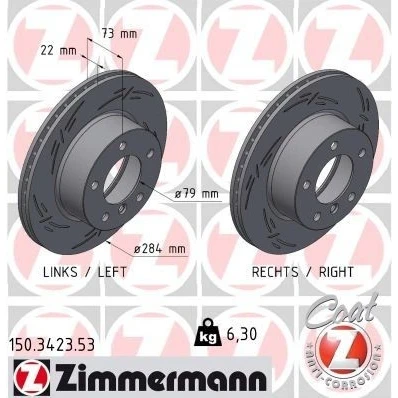 Billede af ZIMMERMANN 150.3423.53 Bremseskiver 284 22 6/5 5 120 indvendigt ventileret, opslidset coatet højkarboniseret BMW: 1 Hatchback