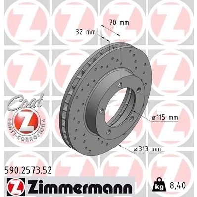Billede af ZIMMERMANN SPORT COAT Z 590.2573.52 Bremseskiver 313 32 5/5 5 144 indvendigt ventileret, hullet coatet TOYOTA: Land Cruiser 100