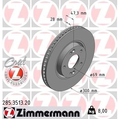 Billede af ZIMMERMANN COAT Z 285.3513.20 Bremseskiver 300 28 7/5 5 114 indvendigt ventileret coatet HYUNDAI: i30 II Stationcar, I Hatchback, Hatchback