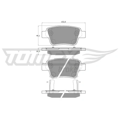 Billede af TOMEX brakes TX 13 62 Bremseklodser bagaksel med akustisk advarsel for slid TOYOTA: Avensis II Station Wagon, Corolla Verso, Sedan