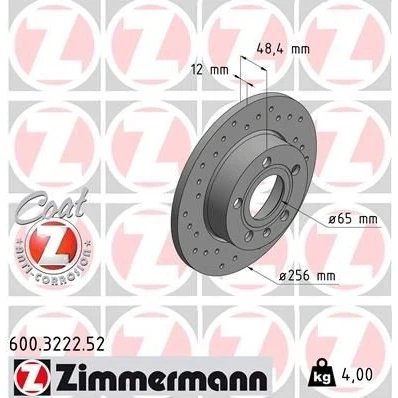 Billede af ZIMMERMANN SPORT COAT Z 600.3222.52 Bremseskiver 256 12 6/5 5 112 fuldstændigt, hullet coatet VOLKSWAGEN: Golf 6, 5, 6