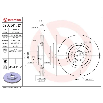 Billede af BREMBO Bremseskive FORD: Transit Connect V408 Van 300mm 25mm 5 indvendigt ventileret 09.C541.21 Bremseskiver, Skivebremser