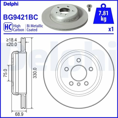 Billede af DELPHI BG9421BC Bremseskiver 330 20 5 ventileret, todelt bremseskive coatet højkarboniseret uden hjullejer, ABS sensorring BMW: Touring