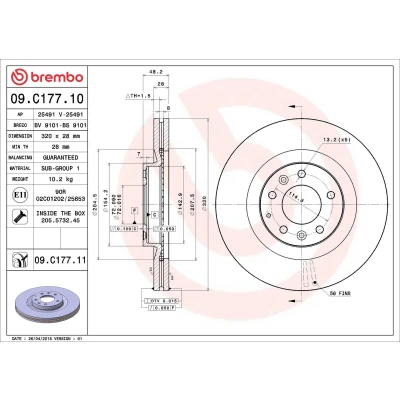 Billede af BREMBO COATED DISC LINE 09.C177.11 Bremseskiver 320 28 5 indvendigt ventileret coatet med skruer