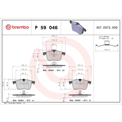 Billede af BREMBO P 59 046 Bremseklodser PRIME LINE Ring Forberedt til slidindikator med stempelklips tilbehør OPEL: Vectra C Caravan, CC
