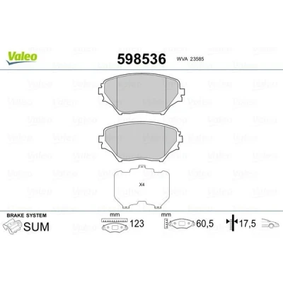Billede af VALEO 598536 Bremseklodser foraksel Ekskl. slidadvarselskontakt med anti knirke plade TOYOTA: RAV4 II SUV, Picnic